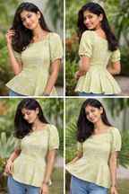 Ladies Floral Printed Square Neck Tops - Green