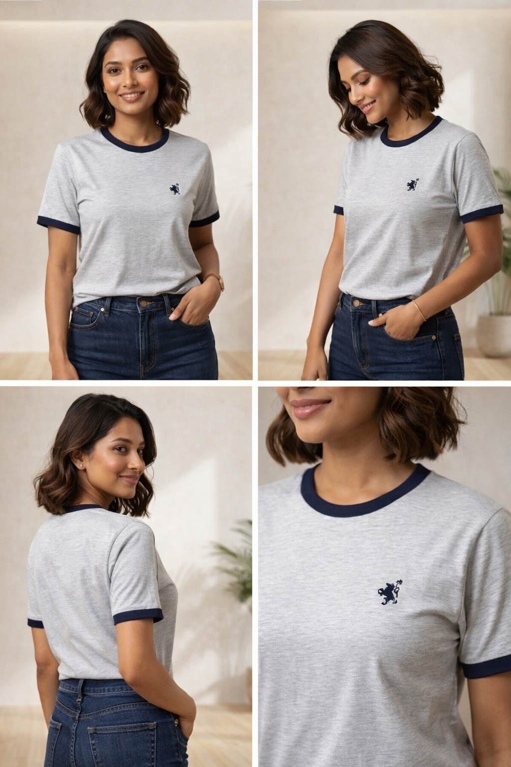 Unisex Ringer RIB T-shirt -Navy Blue