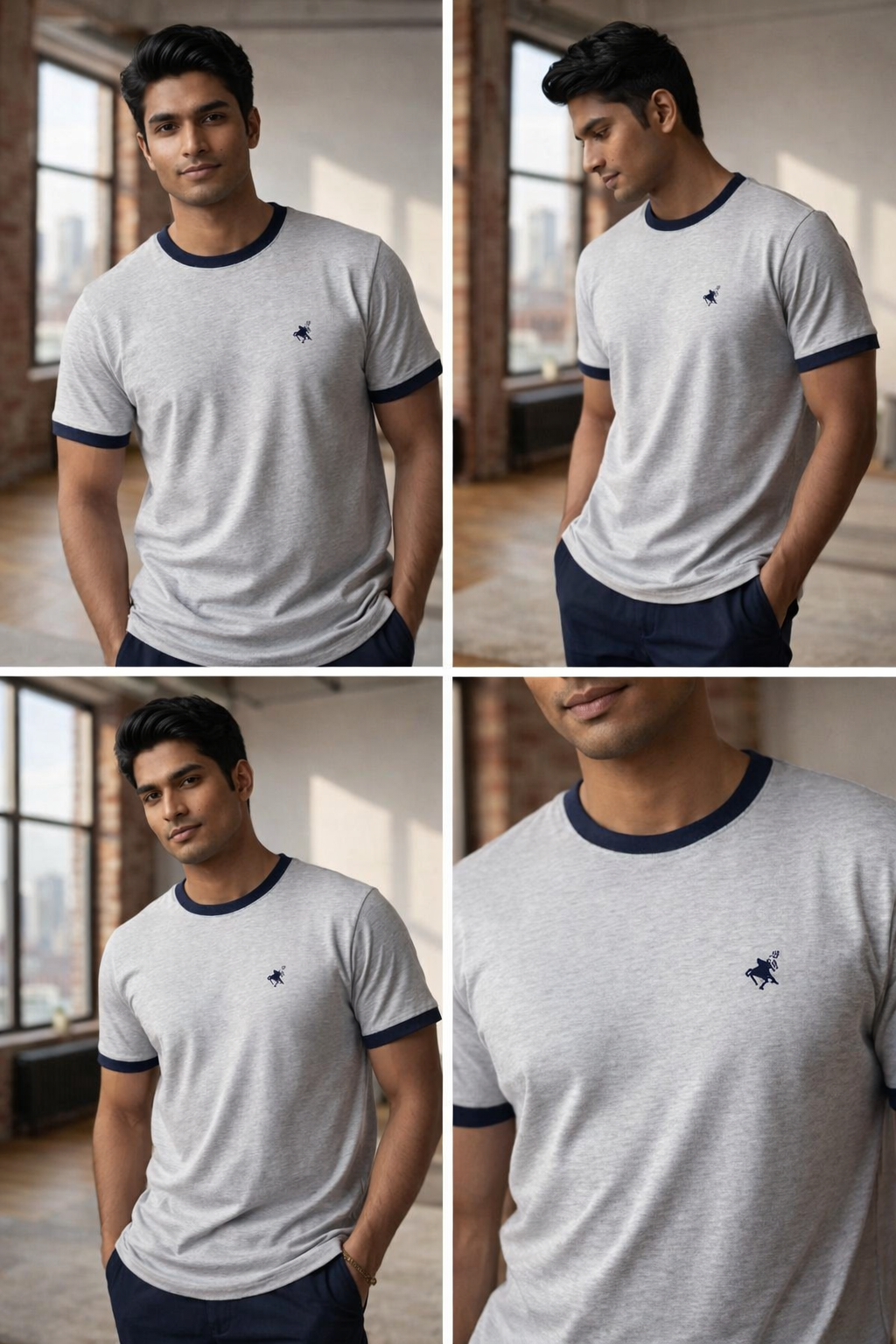 Unisex Ringer RIB T-shirt -Navy Blue