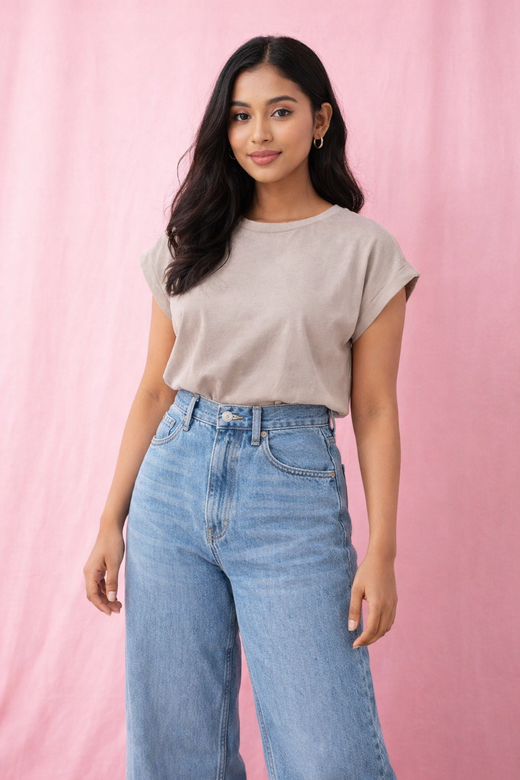 French Sleeve T-Shirt -Beige
