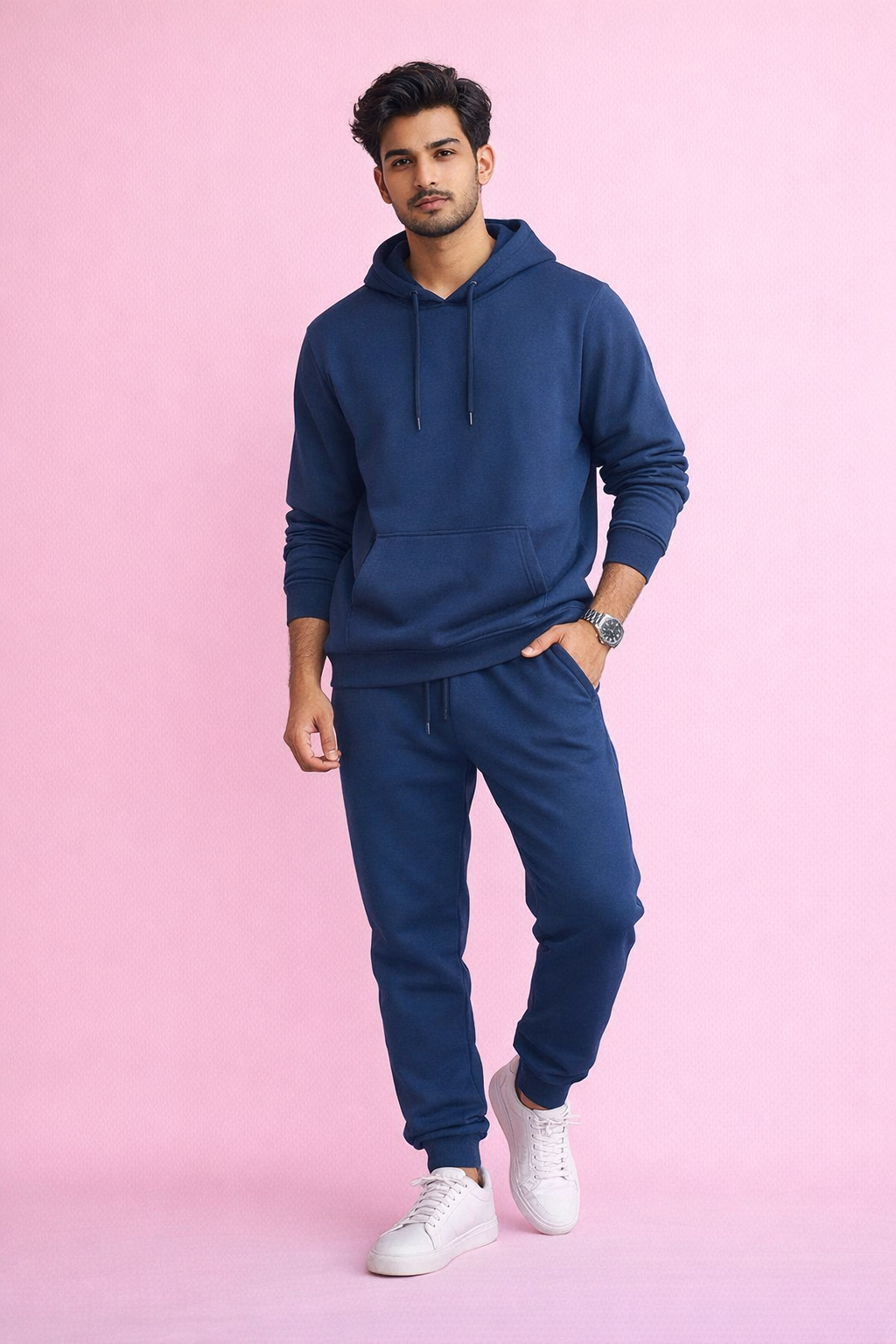 Pull over hoodie & pant set -Navy Blue