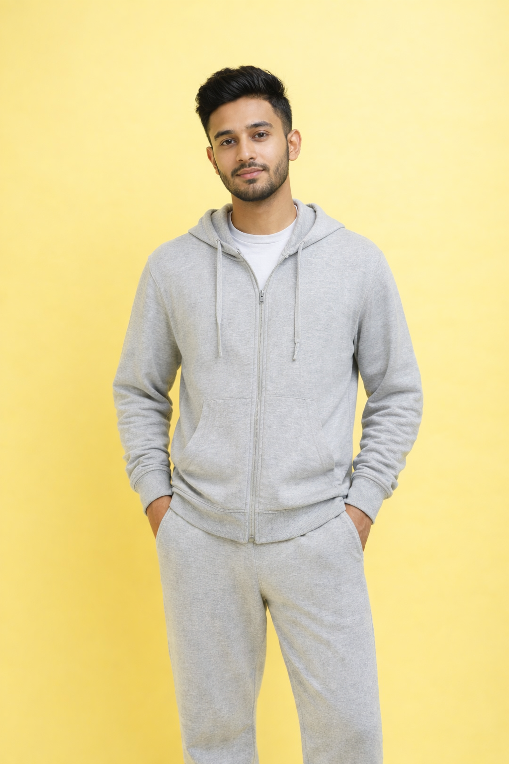 Zipper hoodie & pant set -Grey