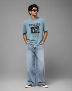 Printed Drop Shoulder T-Shirt -Teal