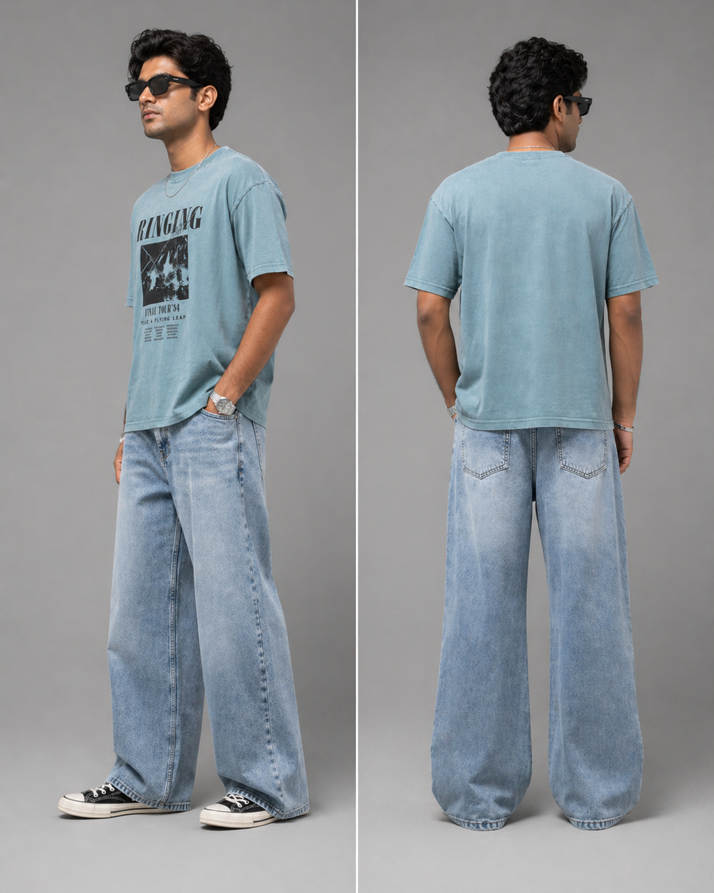 Printed Drop Shoulder T-Shirt -Teal