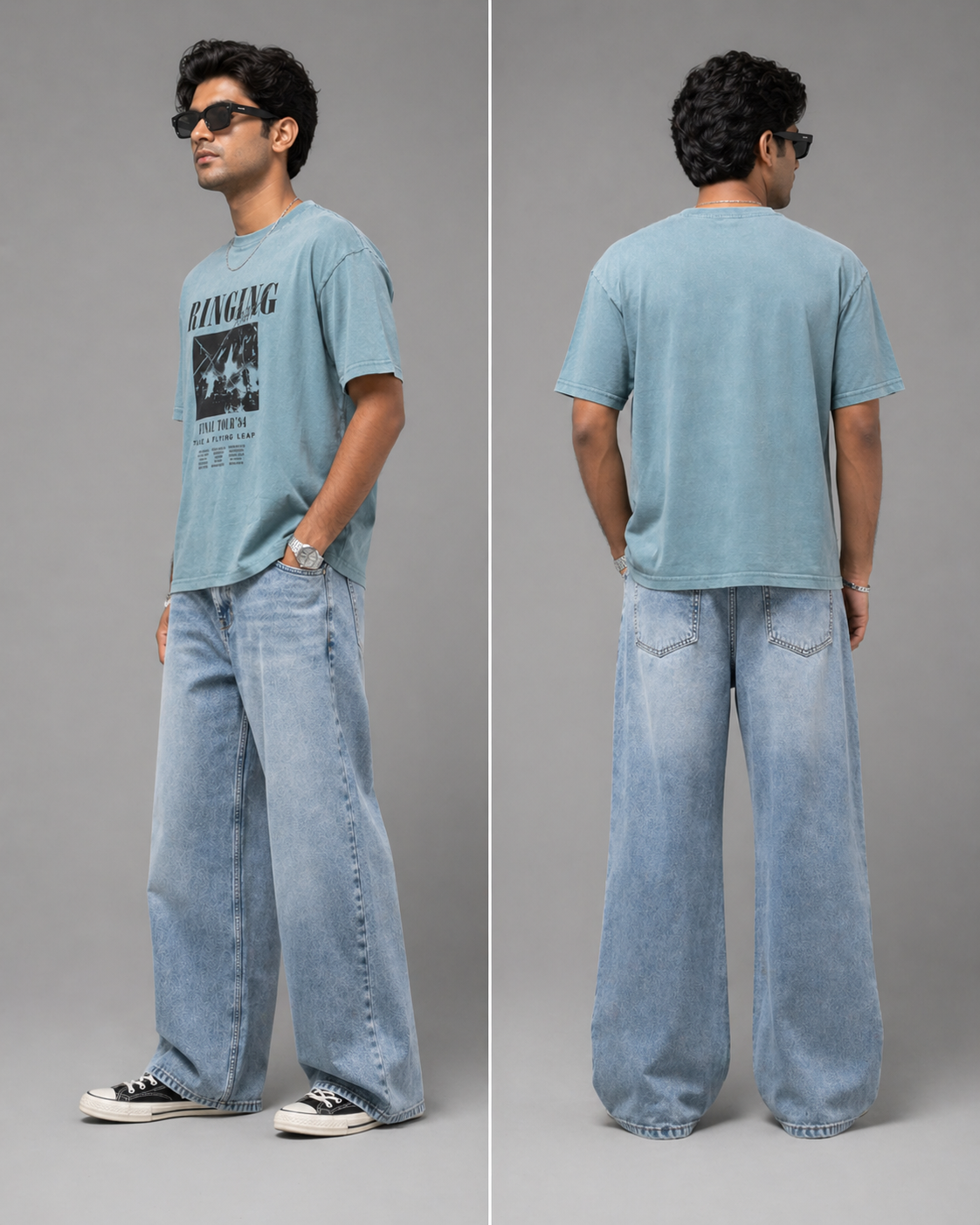 Printed Drop Shoulder T-Shirt -Teal