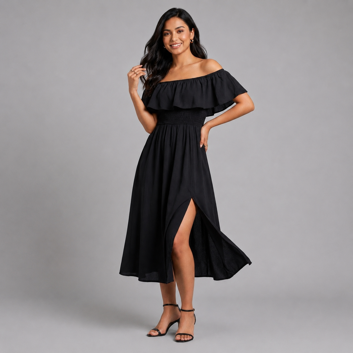 Ladies Off Shoulder Vacation dress - Black