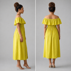 Ladies Off Shoulder Vacation Dress -Lemon