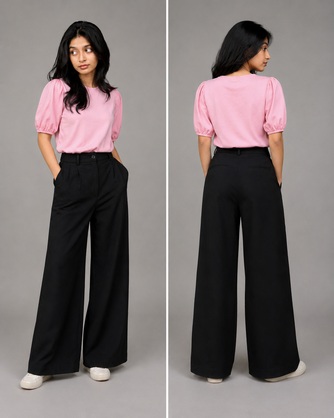 Woven Puff Sleeve T-Shirt - Pink