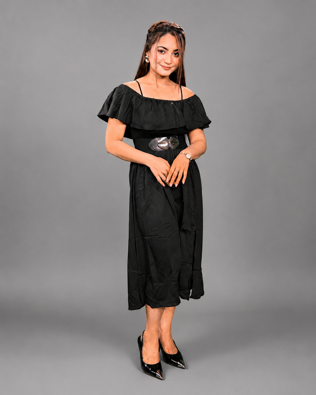 Ladies Off Shoulder Party Dress -Black