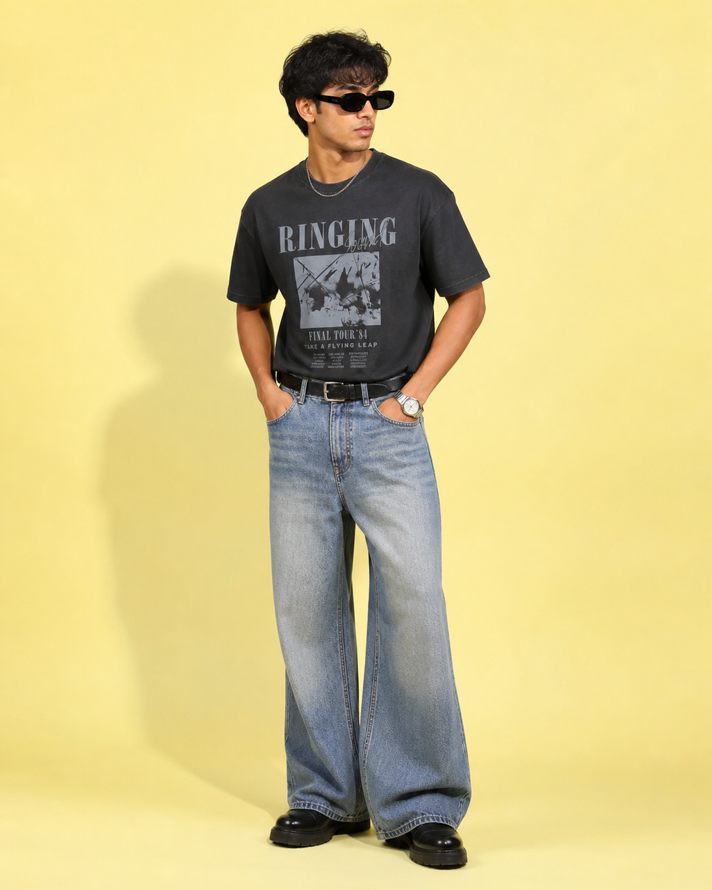 Printed Drop Shoulder T-Shirt - Charcoal