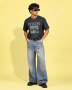 Printed Drop Shoulder T-Shirt - Charcoal