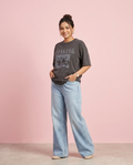 Printed Drop Shoulder T-Shirt - Charcoal