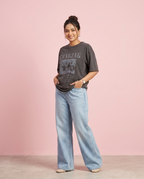Printed Drop Shoulder T-Shirt - Charcoal