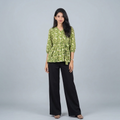 Floral Printed Crisscross Tie Front Tops -Olive