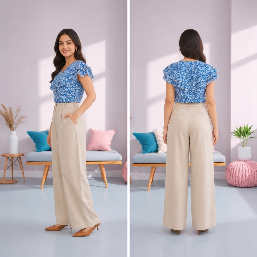 Ladies Floral Printed Double Tops -Blue