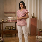 Ladies Floral Printed Double Tops - Pink Onion