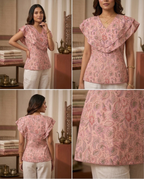 Ladies Floral Printed Double Tops - Pink Onion