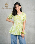 Ladies Floral Printed Square Neck Tops - Green