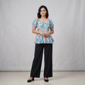 Floral Printed Square Neck Tops sky & purple