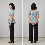 Floral Printed Square Neck Tops sky & purple