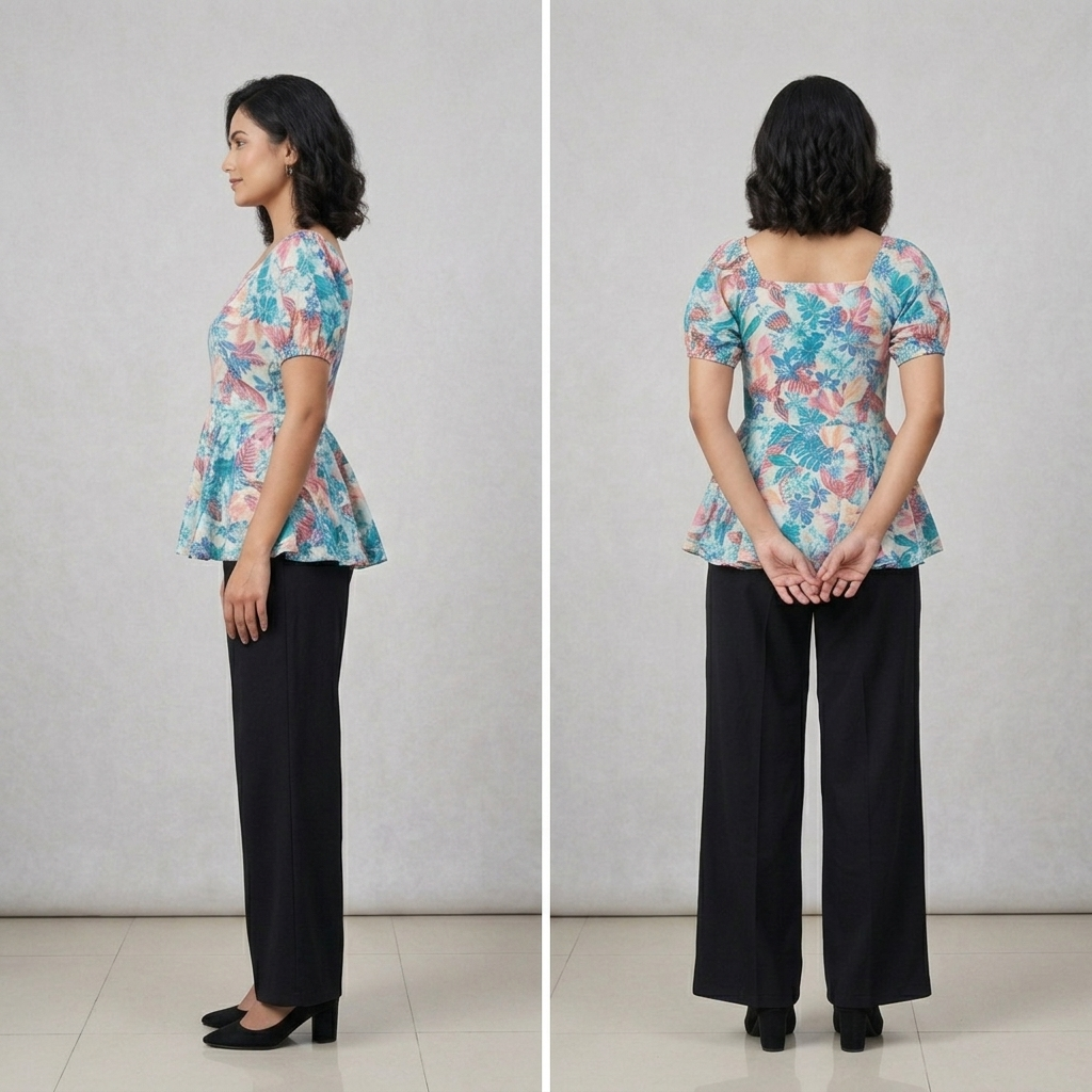 Floral Printed Square Neck Tops sky & purple