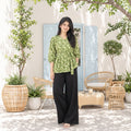 Floral Printed Crisscross Tie Front Tops -Olive
