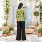 Floral Printed Crisscross Tie Front Tops -Olive
