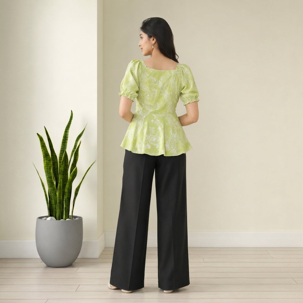 Ladies Floral Printed Square Neck Tops - Green