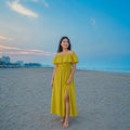 Ladies Off Shoulder Vacation Dress -Lemon