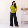 Woven Puff Sleeve T-Shirt -Olive