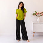 Woven Puff Sleeve T-Shirt -Olive