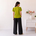 Woven Puff Sleeve T-Shirt -Olive