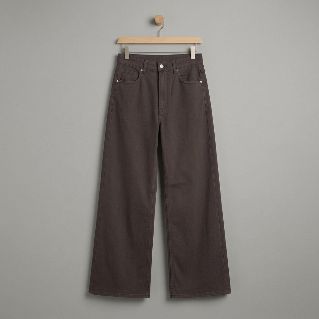 High waist wide leg coffee (khaki) twill pant - Chocolate