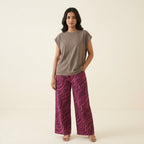 High waist wide leg pink print twill pant - Red