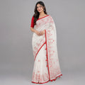 Semi Half Silk Embroidery White Saree - C