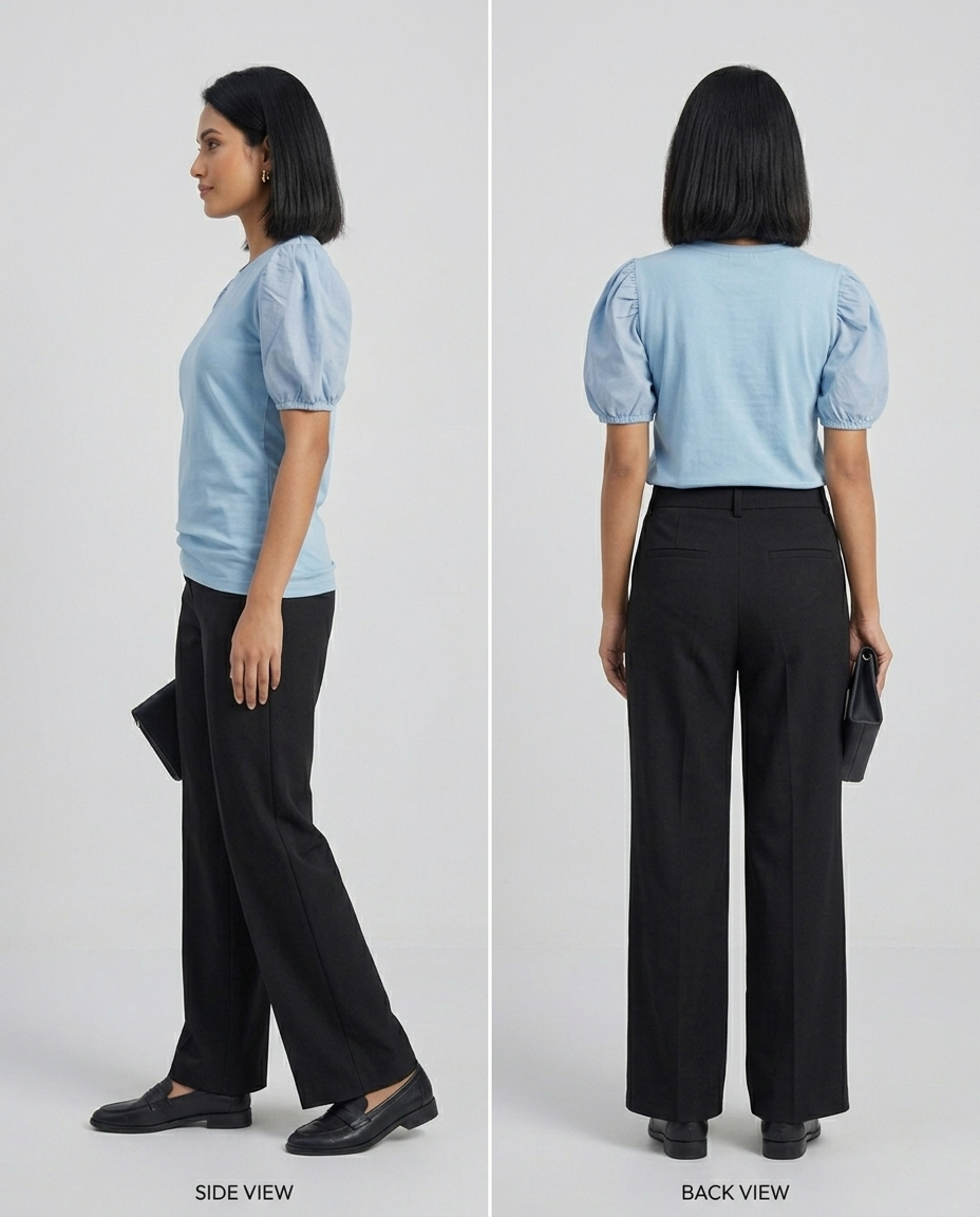 Woven Puff Sleeve T-Shirt -Sky Blue