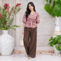 Ladies Floral Printed Crisscross Tie Front Tops- Pink Onion