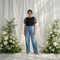 High waist wide leg denim pants - Blue