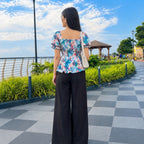 Floral Printed Square Neck Tops sky & purple