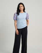 Printed Puff Sleeve T-Shirt -Sky Blue