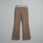 High waist wide leg bell bottom twill pant - Beige