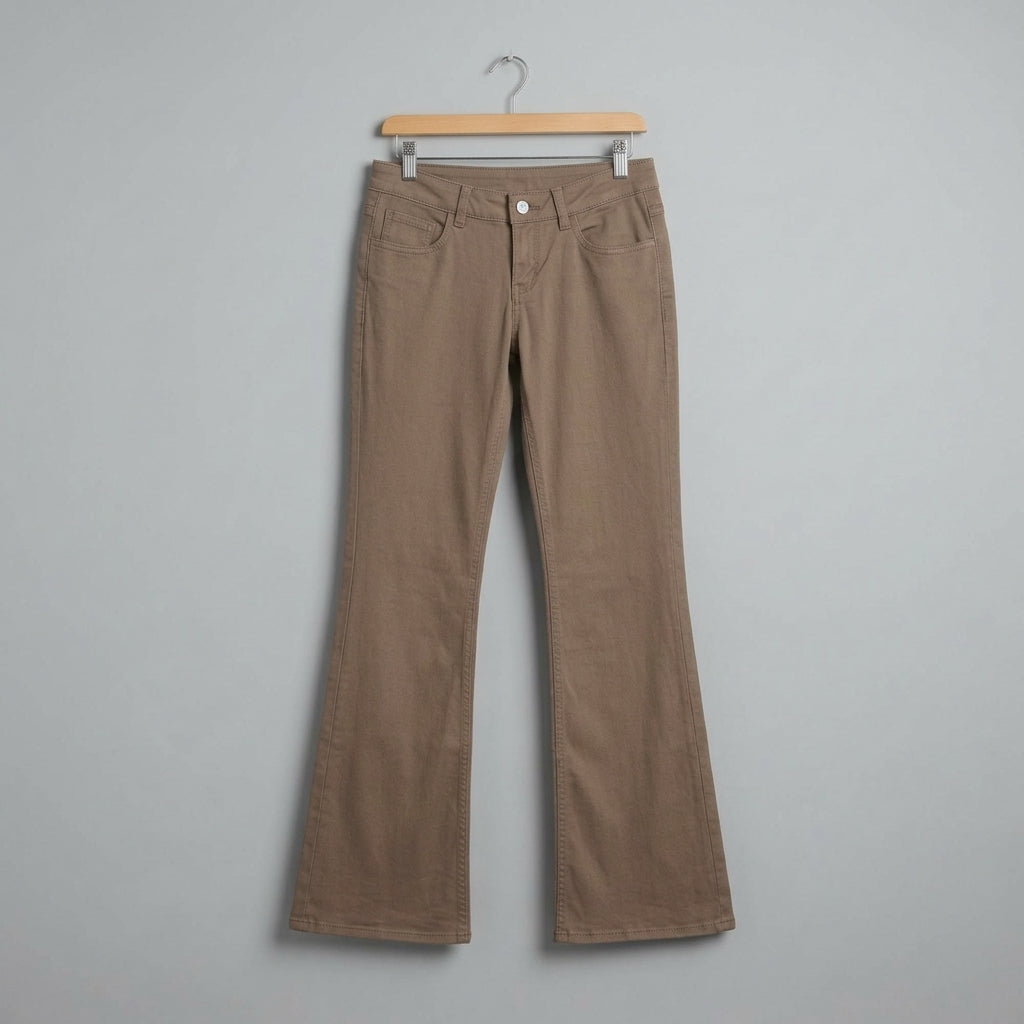 High waist wide leg bell bottom twill pant - Beige