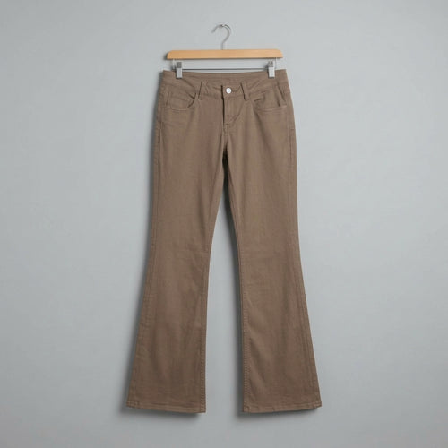 High waist wide leg bell bottom twill pant - Beige