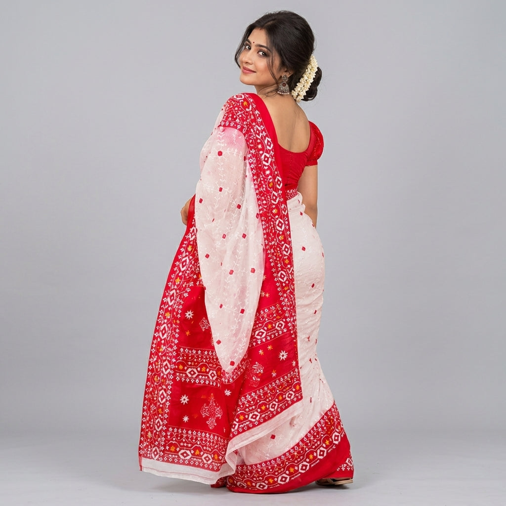 Remi Silk Print Saree B - Red