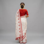 Semi Half Silk Embroidery White Saree - B