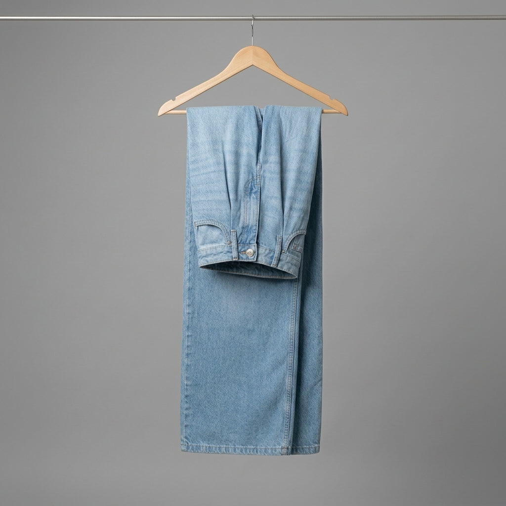 High waist wide leg denim pants - Blue