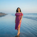 Ladies Off Shoulder Vacation Dress -Onion