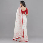 Semi Half Silk Embroidery White Saree - C