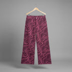 High waist wide leg pink print twill pant - Red
