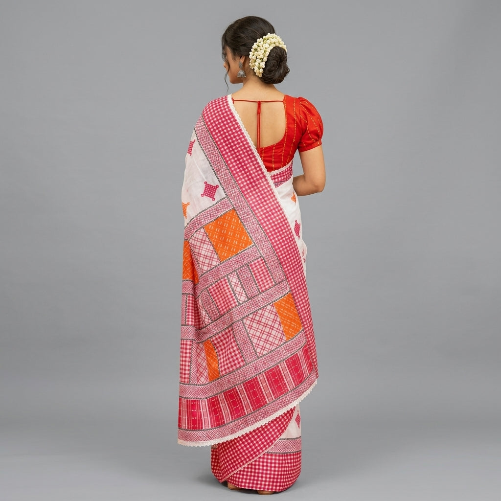 Blouse & PCs Color Printed Saree - Orange